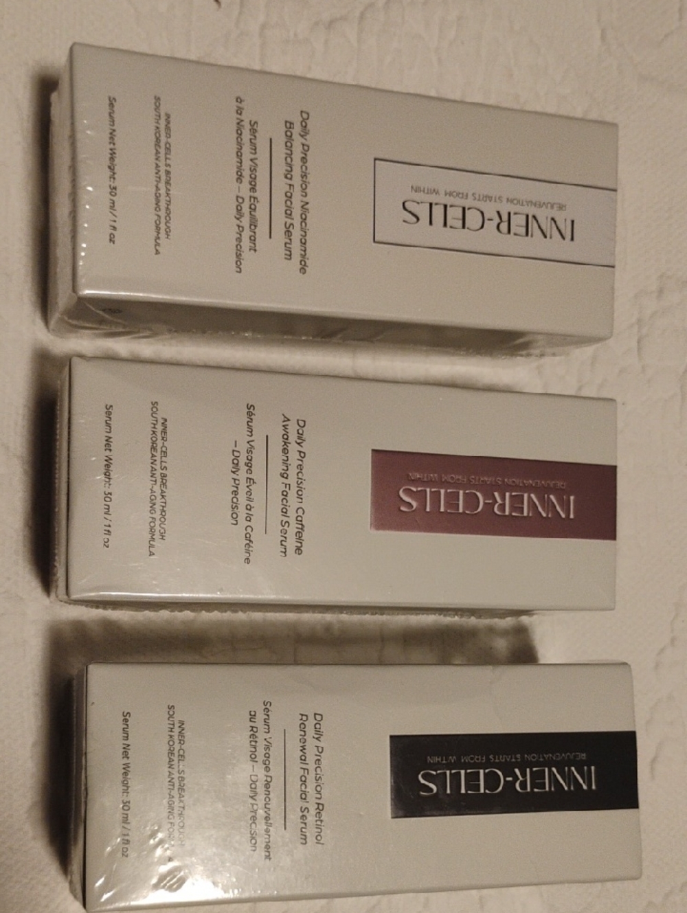INNER-CELLS Daily Precision Facial Serum Trio 1 Oz White & Black & Silver Labels